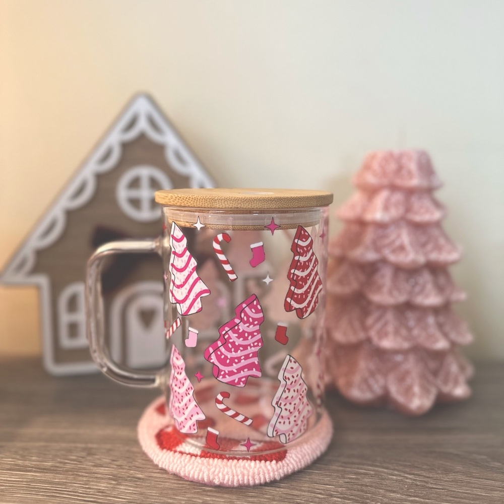 Pink Christmas Tree Glass Mug